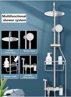 Buy 1-Set Exposed Shower System Bathroom Shower Faucet Swivel Rainfall Shower Head with Handheld Adjustable Complete Set Tub Spout Wall Mount Tap Set in UAE