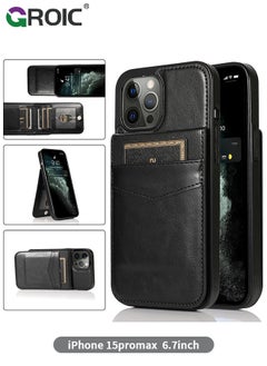 Buy Compatible with iPhone 15 Pro Max Case Wallet with Credit Card Holder, Flip Leather Magnetic Clasp Kickstand Heavy Duty Protective Cover for iPhone 15 Pro Max in Saudi Arabia