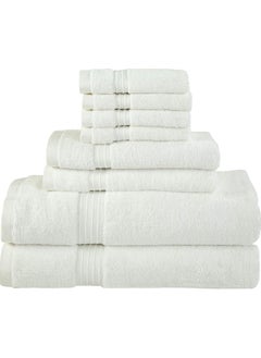 اشتري Cotton White 600 Gsm 8 pc Set For Bath And Spa Towel Set Includes 2Xbath Towels 70X140 Cm 2Xhand Towels 40X70 Cm 4Xwashcloths 30X30 Cm في الامارات