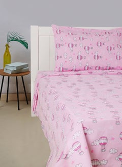Buy 2-Piece Printed 180 TC Cotton Bedsheet Set Single Size Premium Collection (1 Bedsheet + 1 Pillow Case) Pastel Pink in UAE