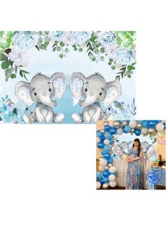 Buy Baby Shower Background Twins Boy Girl Party Gift Baby Elephant Dessert Table Backdrop Watercolor Blue Floral W15412 (6X5Ft(200X150Cm) Twins Boy) in UAE