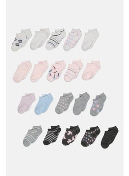 اشتري Kids Girl 20 Pairs Textured Socks, Pink/Grey/White في الامارات