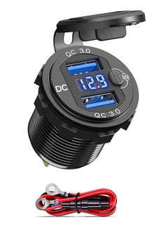 Buy 12V Car Charger USB Outlet, Dual Quick Charge 3.0 Socket with LED Voltmeter and Power Switch, Waterproof Aluminum Adapter for RV Marine Motorcycle Truck Golf Cart, etc in Saudi Arabia