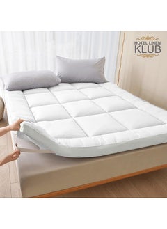 Buy Hotel Linen Klub Mattress Topper -100% Cotton 233TC Down Proof Fabric with Piping and Highly Elastic Bands 500 GSM Soft and Firm Fiber Material Size:100x200Cm 120x200Cm 160x200Cm 180x200Cm 200x200Cm in UAE