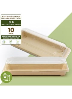 Buy Ecoway Food Serving Tray Made With Bagasse Sugarcane [Pack Of 10] Disposable Tray For Tea Snack 20 X 9 Cm Eco-Friendly Platters Compostable Biodegradable Trays in UAE