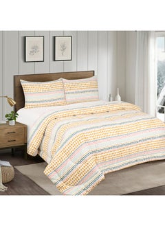 اشتري Madison Celtic 3-Piece Dotted Stripe Print Twin Cotton Comforter Set 220 x 160cm في الامارات