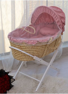 اشتري Baby Moses Basket Cradle With Rocking Stand, Pink في السعودية