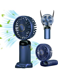 Buy Mini Handheld Fan, Portable Personal Fan Neck Fan 90° Adjustable USB Rechargeable 3000mAh Small Desktop Fan 5 Speeds for Home Office Travel (3000mAh, Blue) in UAE