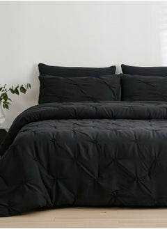 Buy King size comforter set, 6 piece fitted bedding set pintuck pleated, black color. in UAE