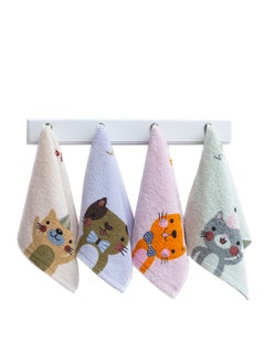 اشتري Bathroom Hand Towels, 4-Pack Cartoon Cat Hand Towel Soft 100% Cotton Towel Highly Absorbent Hand Towel, Hand Towels for Bath, Hand, Face, Gym and Spa, Size 10" x 20" في الامارات