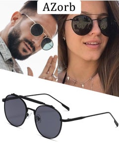 Buy Round Sunglasses Men Women Metal Frame Double Bridge Sun Glassess for Mens Ladies Punk Style Men's Sunglasses Aviator Sunglass Retro Eyewear UV400 Protection Shades in Saudi Arabia