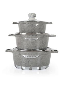 Buy 6-Piece Non Stick Scratch Proof Cooking Set with Glass Lids PFOA Free Soup Pot 16cm (1.5 L), Soup Pot 20cm (2.3L) & Soup Pot 24cm (4.1L) Aluminum Cookware Set in UAE