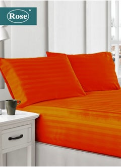 Buy Rose Luxurious Hotel Stripe Fitted Sheet with Deep Pockets and Pillow Cases, Bed Sheet 3-Pieces Set, Soft & Silky Microfiber Fabric, Breathable and Cooling (King Size 200X200+35 cm - Orange) in Saudi Arabia