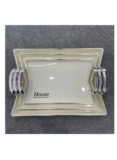 Buy High quality, chic and elegant acrylic tray set, available in white with a silver handle IR in Egypt