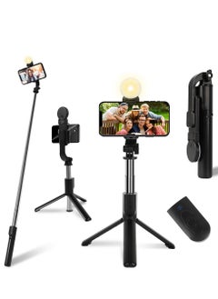 Buy 65-inch Selfie Stick Tripod with Light,Bluetooth,Wireless Remote Travel ,Live Video and Photo,Vlogging,Make Up for IOS and Android in UAE