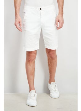 Buy Men Slim Fit Embroidered Chino Shorts, White in Saudi Arabia