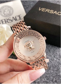 Buy Versace men's and women's cubic zirconia classic fashion versatile quartz watch, rose gold stainless steel strap with 37mm dial in UAE