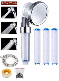 Buy Shower Head with 3Pcs Cotton filter,  and Filter Stones, Hose, Bracket, Showerhead 3 Modes High Pressure, Water Saving 7 IN 1 set in Saudi Arabia