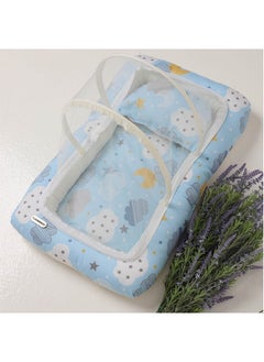 Buy Newborn Sponge Mosquito Net Mattress Ultra Soft And Breathable With Assorted Designs - Sky Blue in UAE