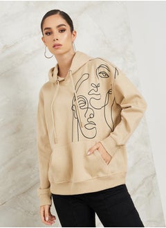 Buy Oversized Abstract Print Regular Length Hoodie in Saudi Arabia