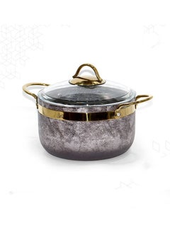 Buy 2 Pieces Aluminum Cooking Pot with Perfectly Designed Deep Cover 28 Cm Black/Grey/Gold in Saudi Arabia