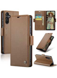 Buy CaseMe Flip Wallet Case For Samsung Galaxy A15 4G/5G RFID Blocking PU Leather Wallet Flip Folio Case with Card Holder Kickstand Shockproof Phone Cover - Brown in Egypt