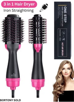 Buy Electric Hair Dryer 3-in-1 Hot Air Brush for Hair Styler Frizz Control, One Step Hair Dryer with 2 changeable Brushhead for Linear and Curly Hair Black/Pink in UAE