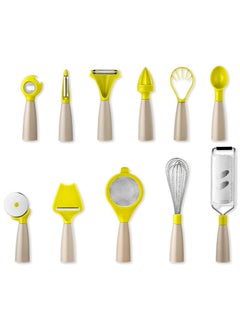 Buy 11-Piece Premium Kitchen Gadget Set with Stainless Steel Utensils, PP Material Handle, and Essential Tools for Cooking, Including Pizza Cutter, Whisk, Spoon, Grater, Opener, and Vegetable Peeler in Saudi Arabia