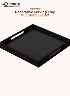 اشتري Black Food Serving Tray with Handles for Coffee, Tea and Snacks, Decoration for Dining Table and Bath Vanity Storage في الامارات