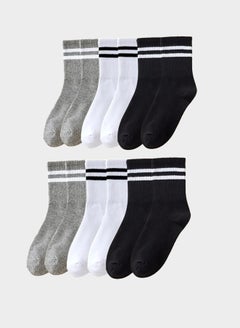 اشتري 6 Pairs Mid Socks Solid Color Breathable Comfortable In Autumn Winter Sweat Absorbing High-Quality Casual Socks في السعودية