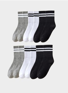 Buy 6 Pairs Mid Socks Solid Color Breathable Comfortable In Autumn Winter Sweat Absorbing High-Quality Casual Socks in UAE