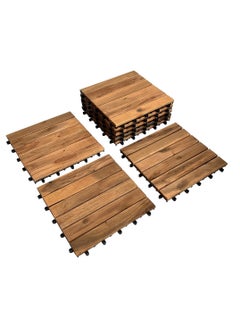 Buy TOMSUN Wooden Decking Interlocking Flooring Tiles (Pack of 10) Waterproof Hardwood Deck Tiles with Snap & Plastic Base in UAE