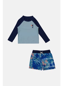 Buy Toddlers Boy 2 Piece Long Sleeve Top And Short Swimwear Set, Navy Blue in UAE