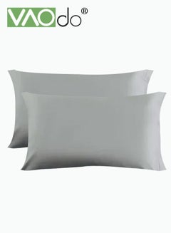 Buy 2PCS Cotton Pillowcase Skin-friendly Soft Breathable Solid Color Pillowcase (Large 48*72CM Grey) in Saudi Arabia