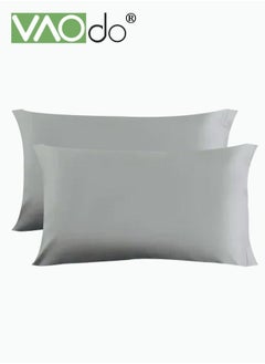 Buy 2PCS Cotton Pillowcase Skin-friendly Soft Breathable Solid Color Pillowcase (Large 48*72CM Grey) in UAE