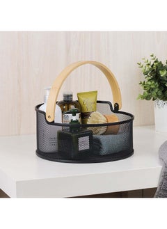 اشتري Atticus Storage Basket Black Metal Kitchen Organiser Round Multipurpose Mesh Storage For Kitchen & Dining Room L27Xw25.7Xh12.3Cm - Black في الامارات