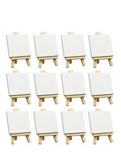 اشتري 3"x3" Canvas for Painting with Easel, Academy Art Supplies Mini Canvas and Easel, 12 Small Stretched White Blank Canvas Panels & Wood Easels في الامارات