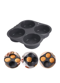 Buy Silicone Hamburger Bun Mold with 4 Cavities, Mesh Silicone Hamburger Bun Baking Pan Non-Stick Loaf Pan Non-Stick Baking Pan Silicone Baking Tool for Making Buns Home Baking Hamburger Buns in Saudi Arabia