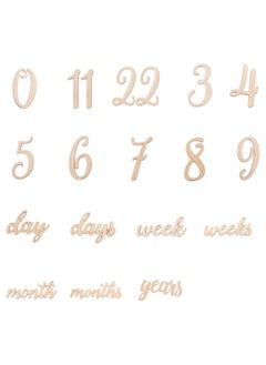 اشتري 19 Pieces Baby Milestone Cards, Wooden Numbers Baby Milestone Sign Baby Gift Sets, Newborn Photography Prop Newborn Growth Monthly Card في السعودية