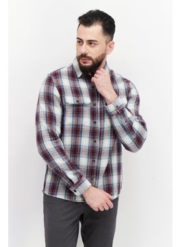 اشتري Men Regular Fit Pointed Collar Long Sleeve Plaid Casual Shirt, Rust Combo في السعودية