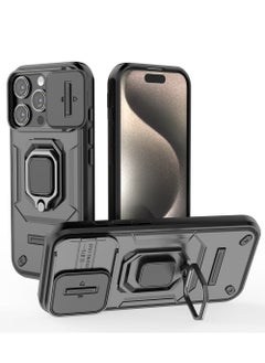 Buy iPhone 16 Pro Max Case Cover with Slide Camera Cover & Ring Holder, Kickstand Shell Back Cover Scratch-Resistant Shock-Absorbing Protector Accessories Kickstand Stand Magnetic Car Ring Holder Protection in Saudi Arabia