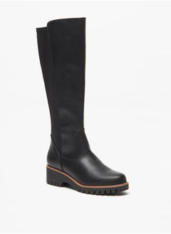 Buy Women Solid Slip On High Shaft Boots with Block Heels in Saudi Arabia