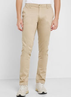 Buy Men Mid-Rise Classic Slim Fit Chinos Trousers in UAE