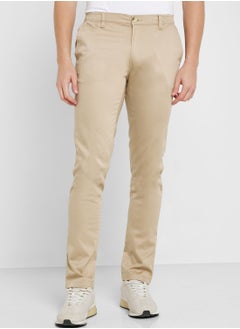 Buy Men Mid-Rise Classic Slim Fit Chinos Trousers in UAE