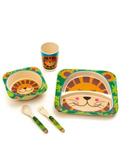 اشتري Brain Giggles 5Pcs/Set Bamboo Dinnerware Set Eco Friendly Toddler Plates BPA Free Food Plate Bowl Cup Spoon Fork Dishware Set (Lion Tableware) في الامارات