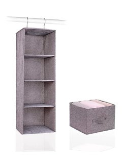 Buy 4-Shelf Hanging Closet Organizer with 1-Drawer Divider Space Saver Foldable for Clothes Shoes, Grey 80x27x22cm in UAE