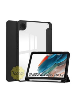 Buy Smart Protective Case Cover for Samsung Galaxy Tab A9 X110 2023 with Auto Sleep Wake Feature Black/Clear in Saudi Arabia