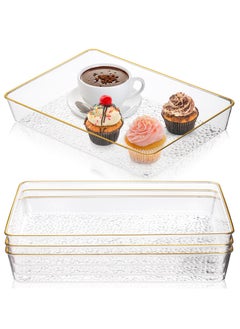 Buy 4 Pack Clear Serving Trays, Deep Serving Platters Rectangle, Decorative Tray with Gold Rim, Reusable Plastic Tray Organizer for Coffee Table Pantry Party Food Display Spill Proof, 12 x 8 Inch in Saudi Arabia