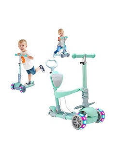 Buy 5 in 1 Kids Scooter 3 Wheels Walker with Detachable Seat and Backrest 4 Adjustable Heights in UAE