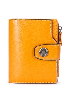 Buy Vintage Yellow Women's Leather Small Wallet RFID Shielded with Zip Pocket in Saudi Arabia